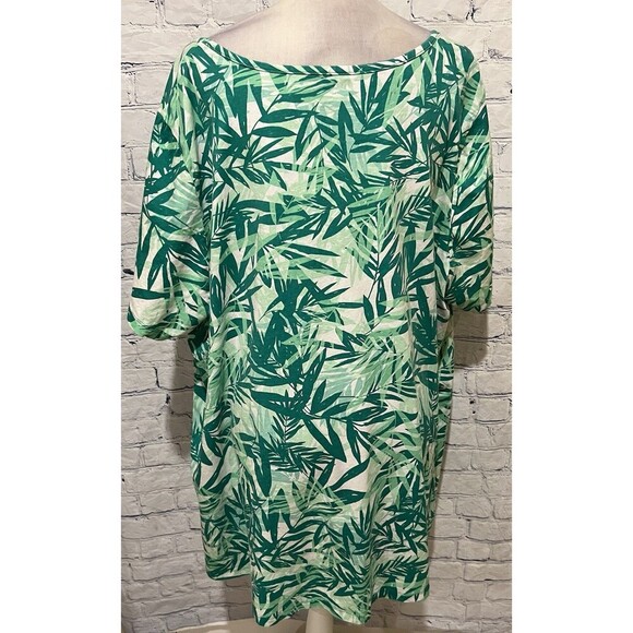 Roaman's women's plus-size Ultrasmooth swing dress/top green leaf print 3X 30/32 - Picture 4 of 7